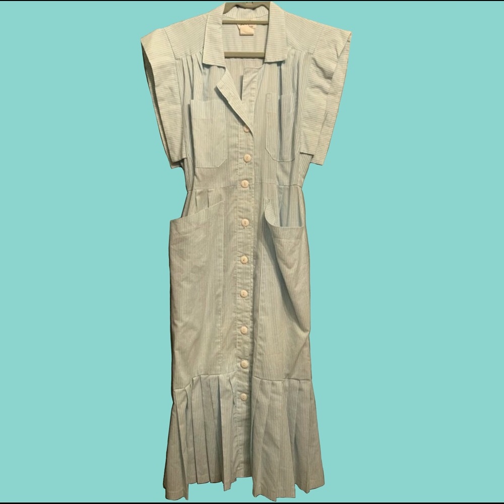 ❌SOLD!❌Vintage 1940’s Blue White Pinstripe Summer Dress